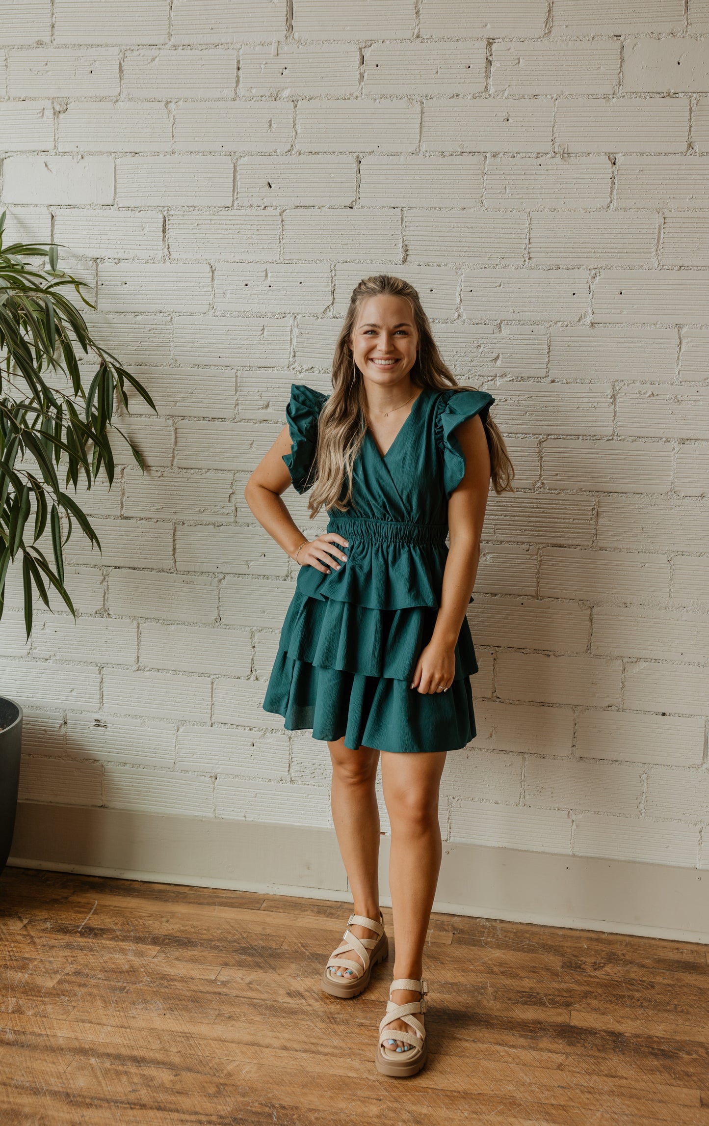 JADE RUFFLE SLEEVE DRESS