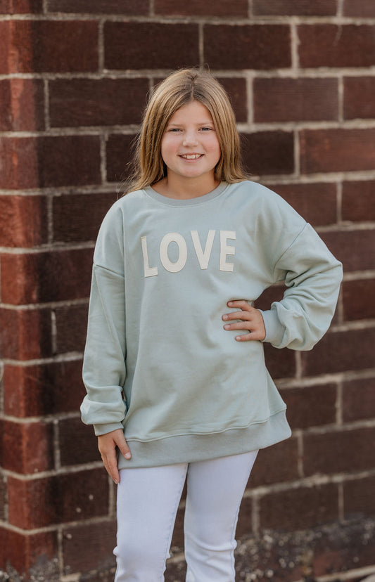 HAILIE GIRLS LOVE CREW NECK SWEATSHIRT