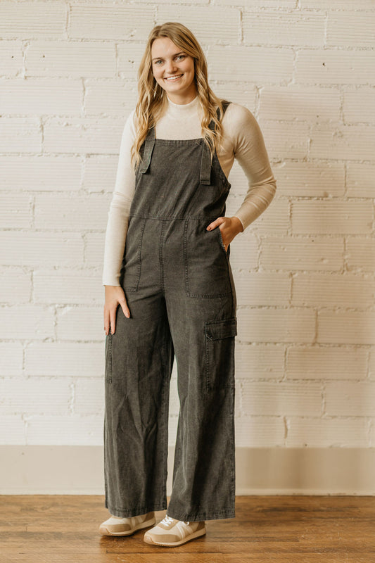 MISSY ASH BLACK CARGO JUMPSUIT BY IVY & CO