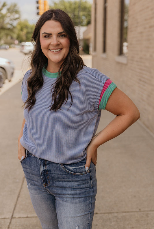 CARRIE REG/CURVY RIBBED COLORBLOCK TOP