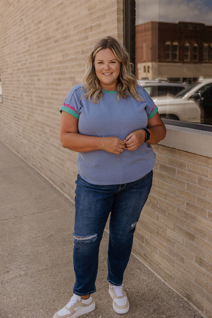 CARRIE REG/CURVY RIBBED COLORBLOCK TOP