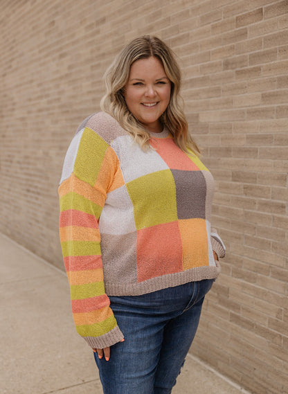 MAGGIE CURVY LIGHTWEIGHT CHECKERBOARD SWEATER