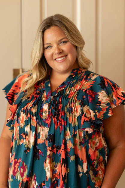 LARISA CURVY/REG FLORAL RUFFLE DETAIL BLOUSE