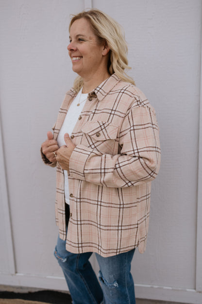 CORYN CURVY PLAID BUTTON DOWN SHACKET