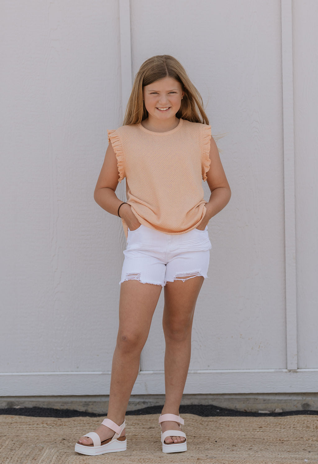 MAYLIN GIRLS APRICOT RUFFLE TANK TOP