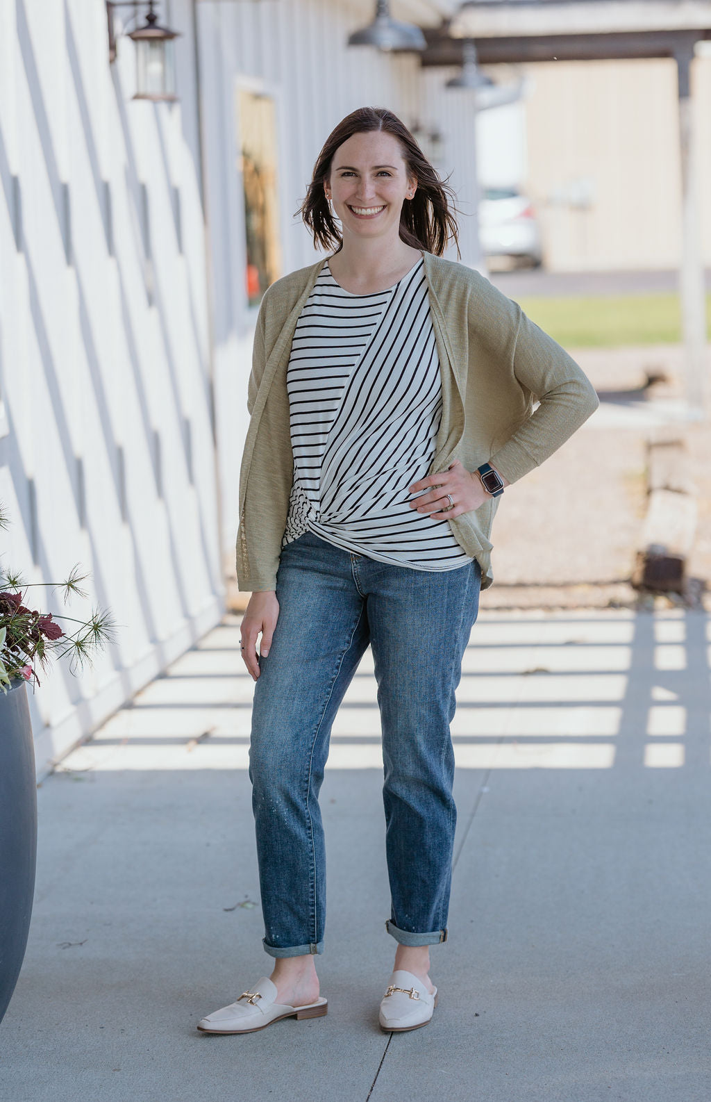 SHELBI KHAKI SAGE 3/4 SLEEVE DOLMAN OPEN FRONT CARDIGAN