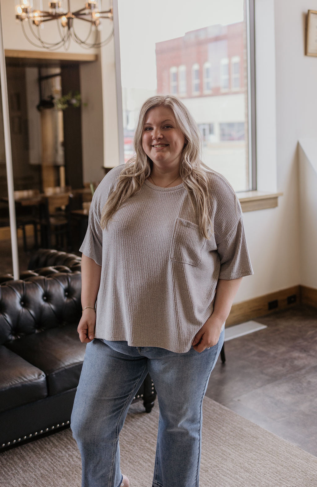 COURTNEY CURVY GREY POCKET TOP