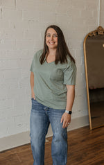 CHENEY VNECK TOP WITH POCKET DETAIL 2 COLOR OPTIONS