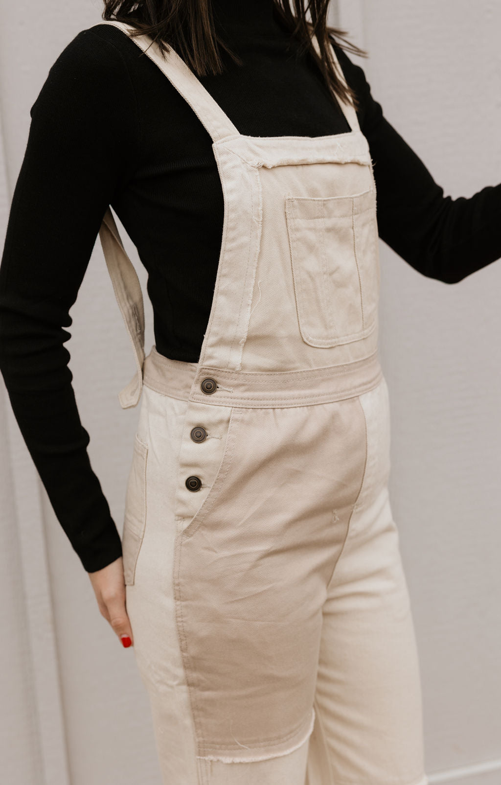 ZIY KHAKI COLORBLOCK TWILL OVERALLS