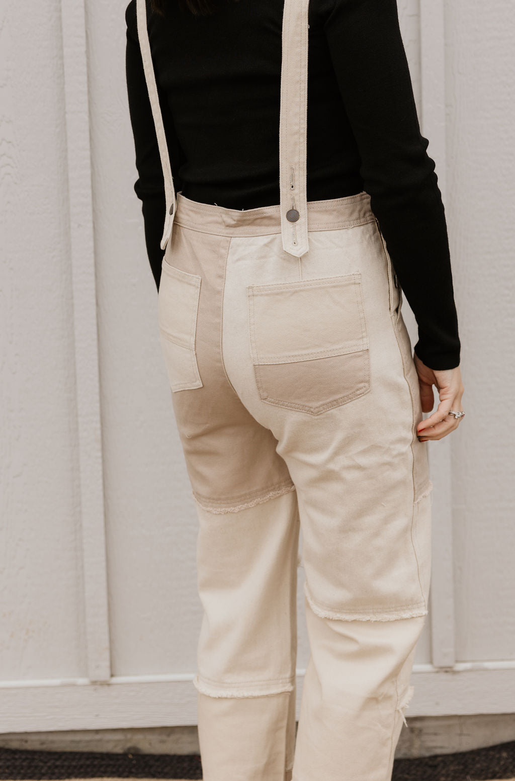 ZIY KHAKI COLORBLOCK TWILL OVERALLS