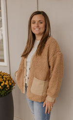TEDDY BUTTON FRONT CAMEL CARDIGAN