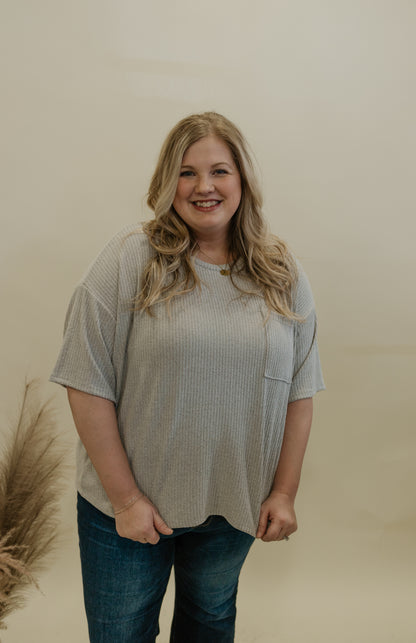 COURTNEY CURVY GREY POCKET TOP