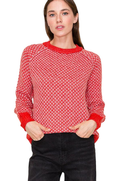 CANDY CANE TEXTURED RAGLAN SWEATER