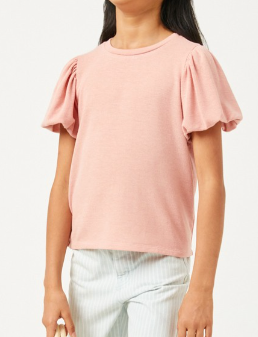 PIXIE GIRLS PINK PUFF SLEEVE TOP