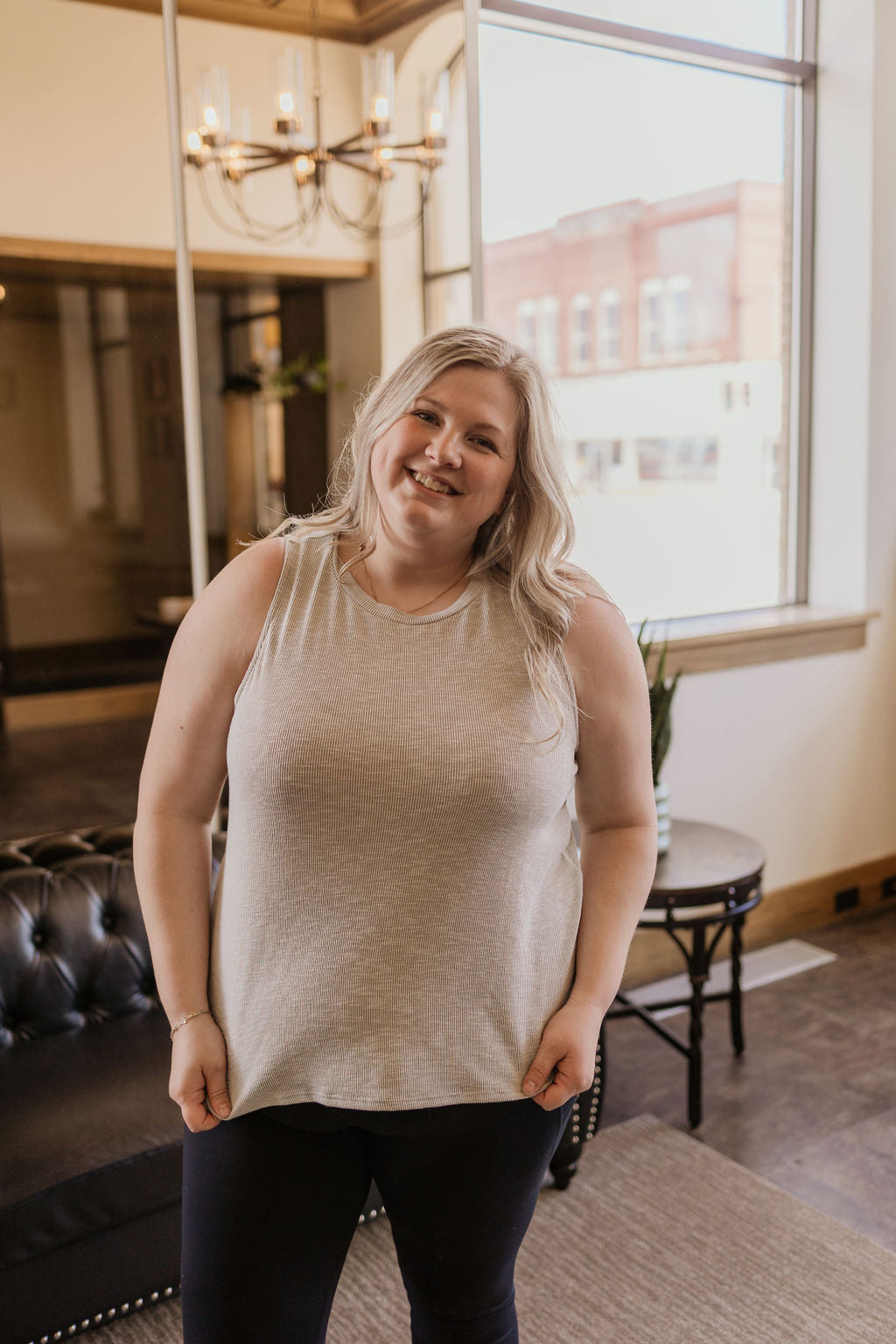 SARA CURVY RIBBED HEATHER GREY TANK TOP