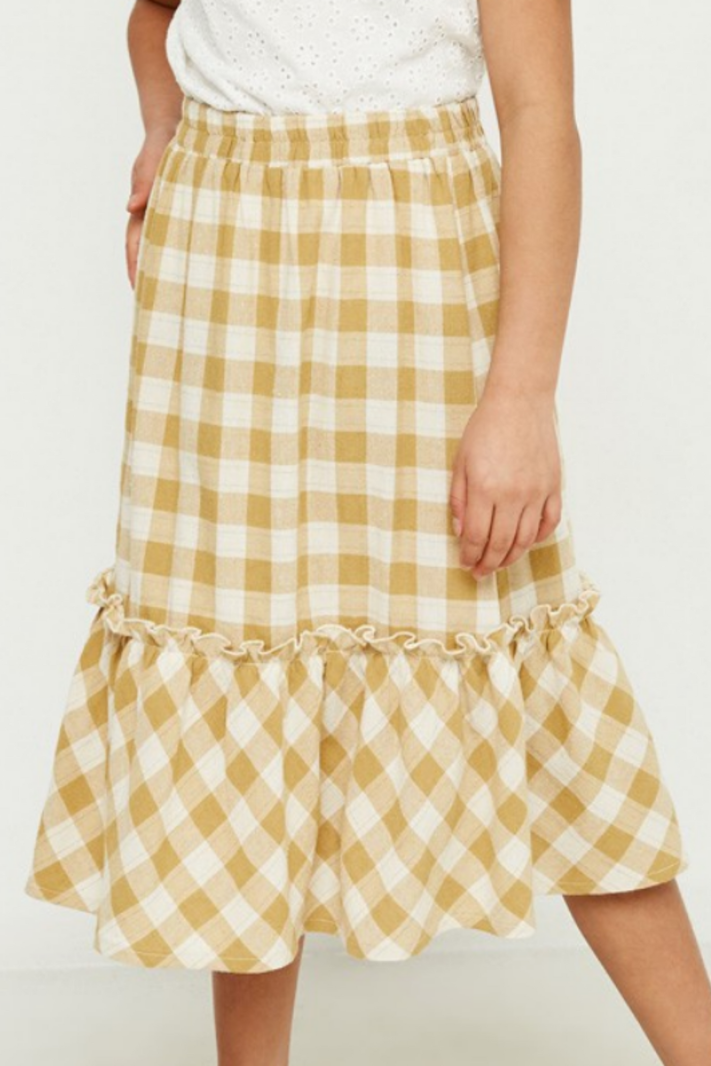 Girls Checkered Ruffle Tiered Skirt