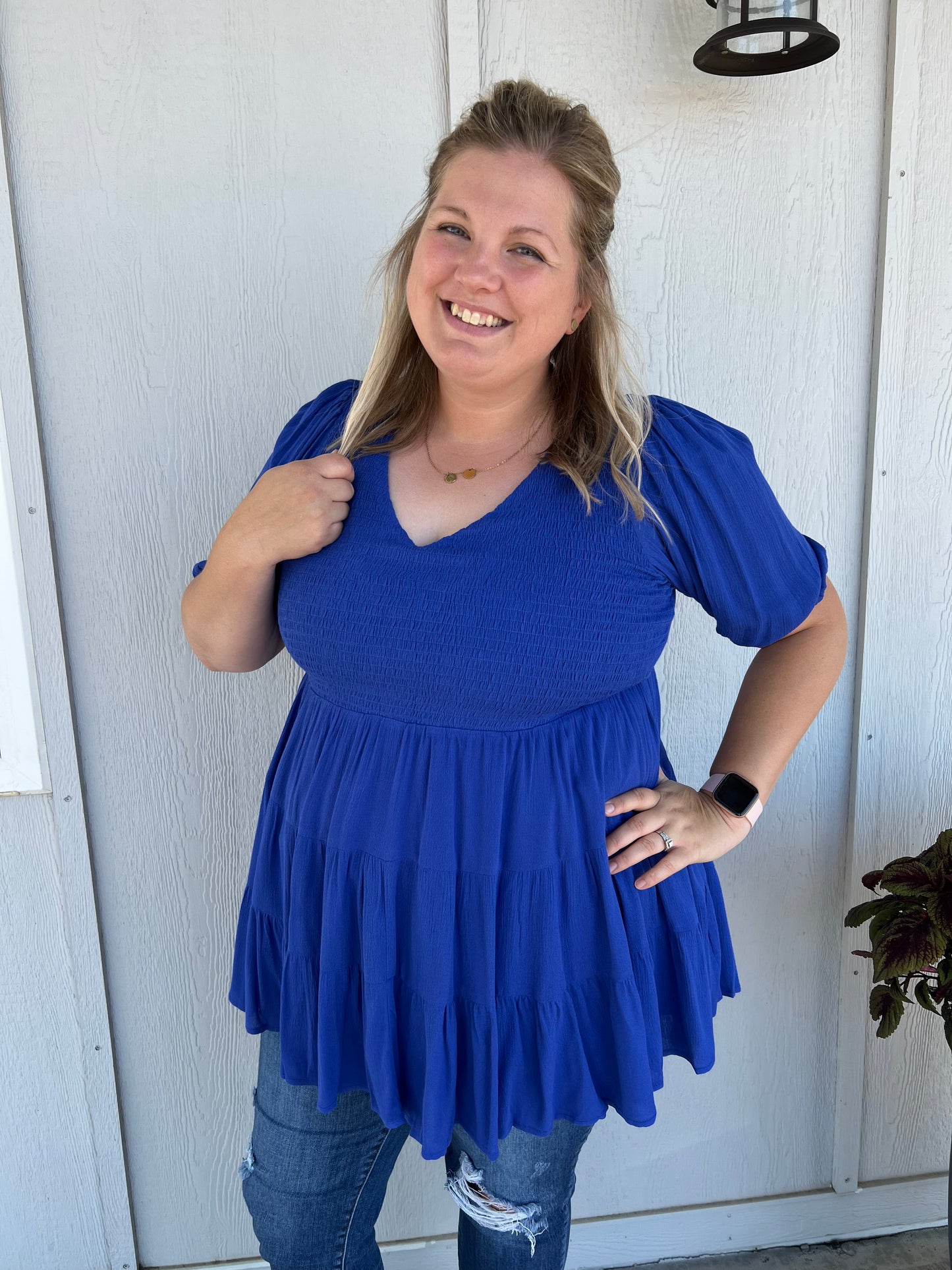 MORGAN CURVY ROYAL BLUE BLOUSE TOP