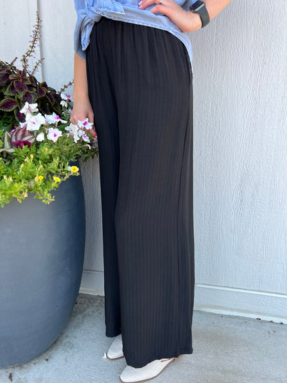 KAILEE ELASTIC WAIST PINSTRIPE WIDE LEG PANTS