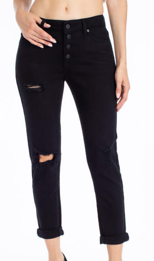 BLACK GEMMA MID RISE BLACK GIRLFRIEND JEANS