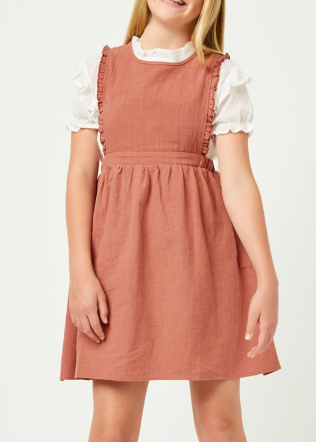 Girls Buttoned Back Ruffle Pocket Tank Dress