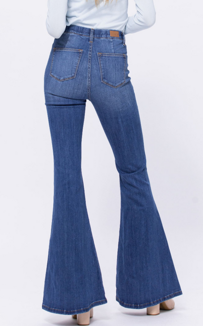 CRYSTAL HIGH WAIST PULL ON SUPER FLARE JEAN