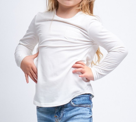 Girls long sleeve white top with pocket