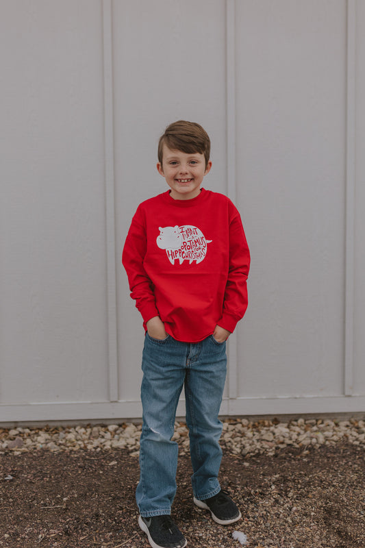 I WANT A HIPPO FOR CHRISTMAS YOUTH RED LONG SLEEVE TOP