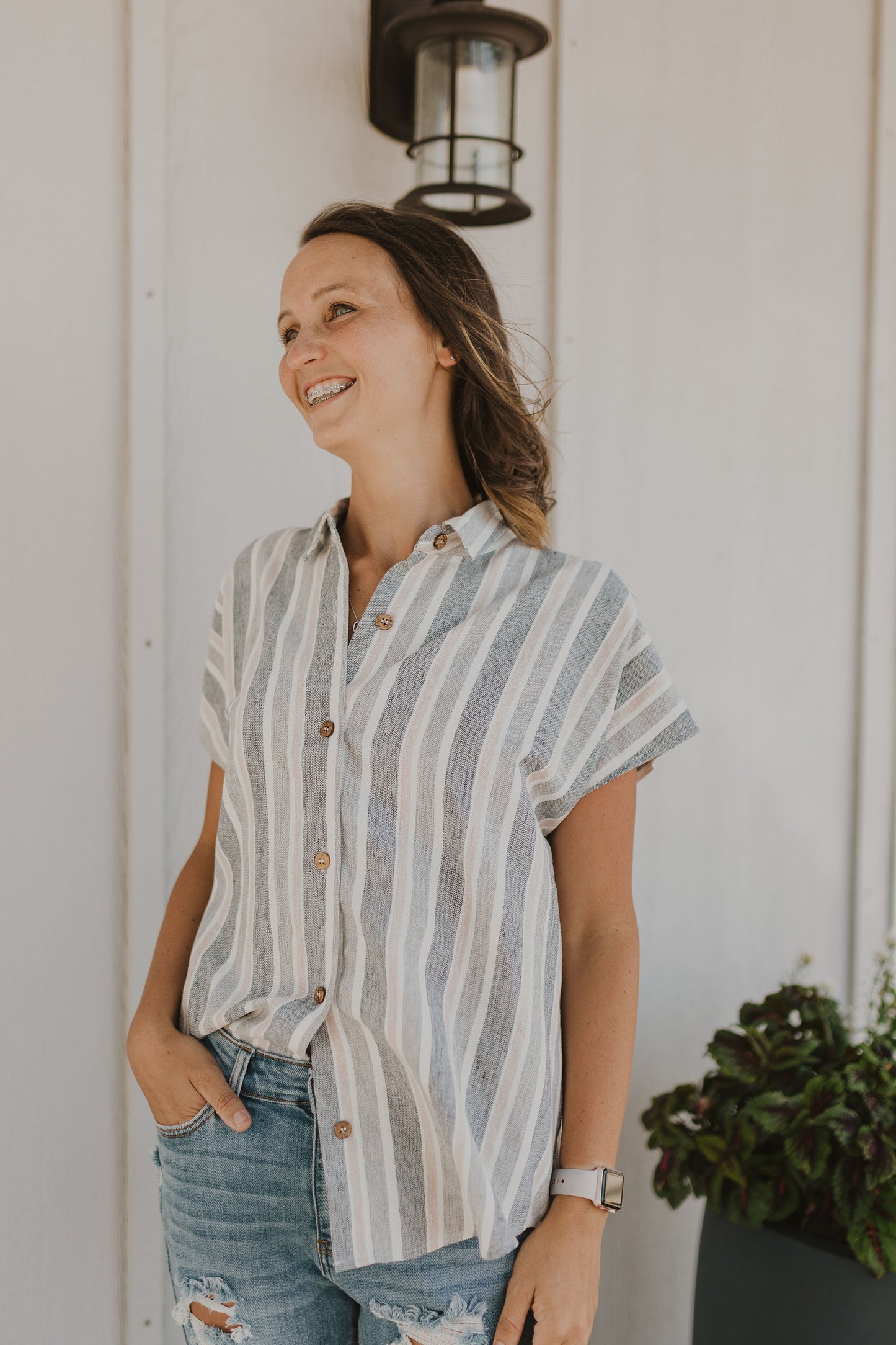 HEIDI STRIPED TOP WITH BUTTON FRONT OPENING