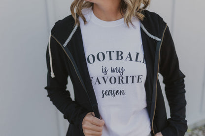 FOOTBALL IS MY FAVORITE SEASON CREW NECK GRAPHIC TEE