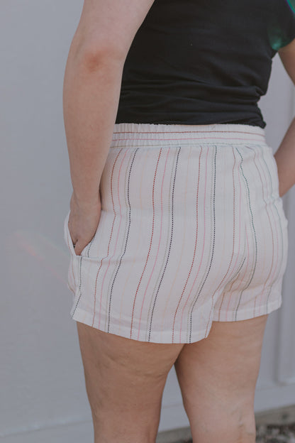 MULTI STRIPE SHORTS WITH SMOCKED WAISTBAND