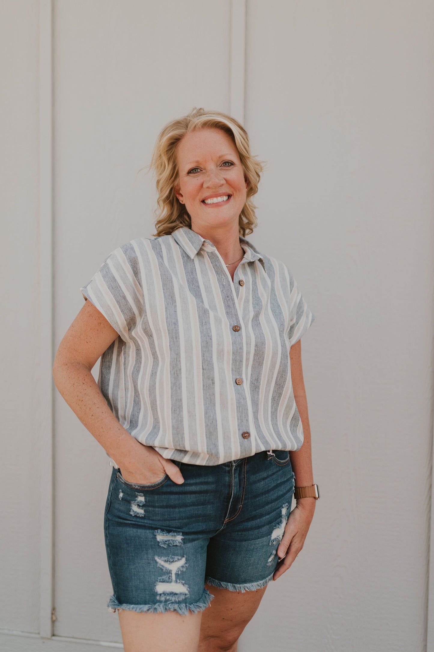 HEIDI STRIPED TOP WITH BUTTON FRONT OPENING