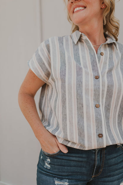 HEIDI STRIPED TOP WITH BUTTON FRONT OPENING