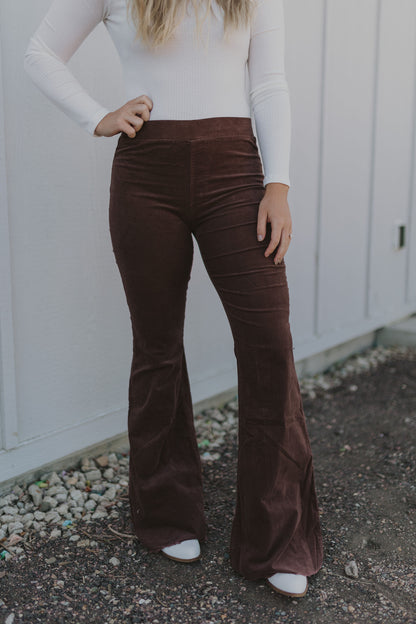 LIDYA CHOCOLATE CORDUROY FLARE PANTS BY IVY & CO