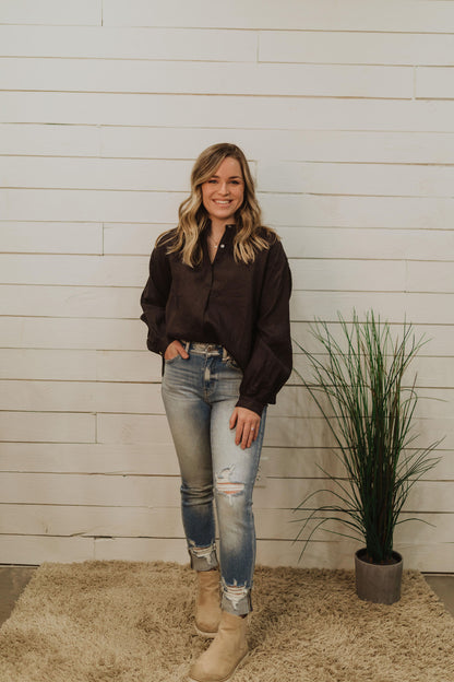 COAL BLACK LINEN BOXY BLOUSE SHIRT