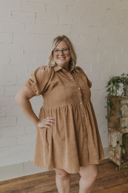 SHYLOH CURVY CORDUROY BUTTON DOWN DRESS