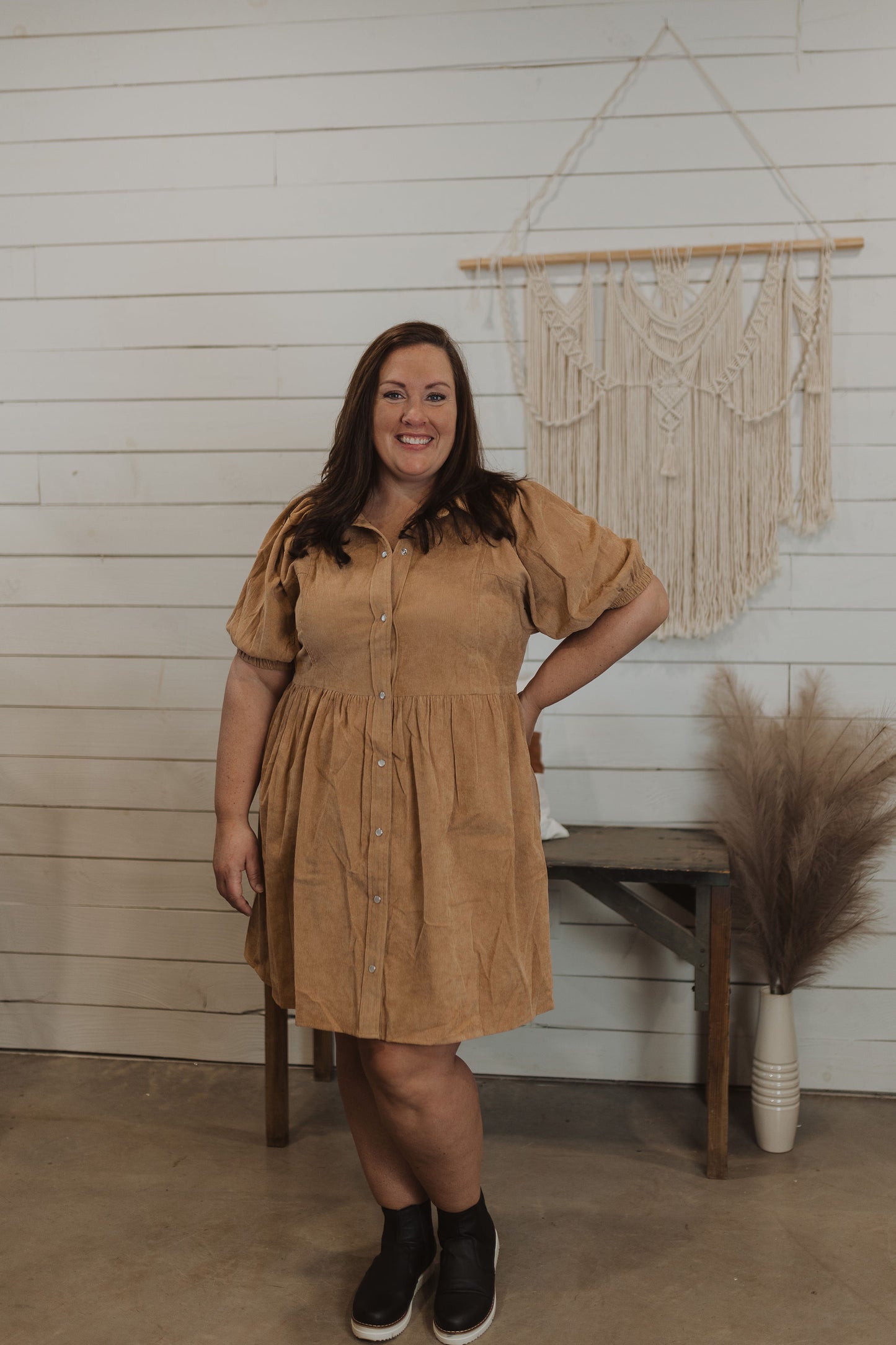 SHYLOH CURVY CORDUROY BUTTON DOWN DRESS