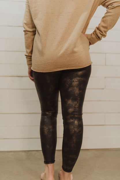 Black Gold Snake Foil Print High waist Leggings