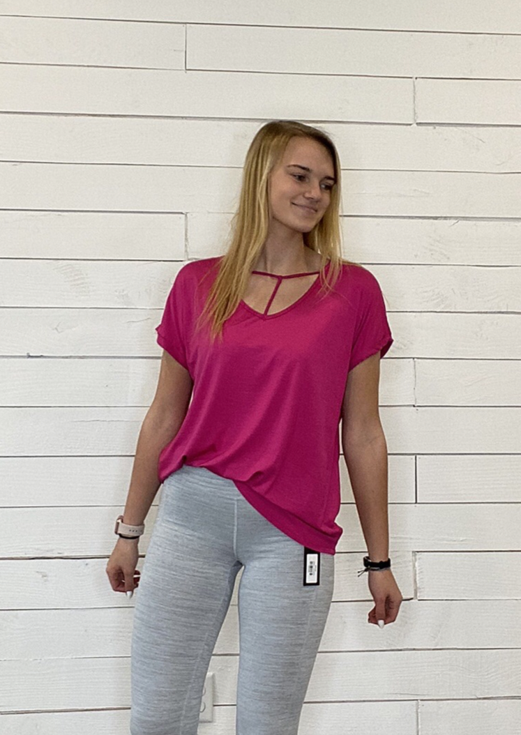 Hot Pink Top with T Strap Detail
