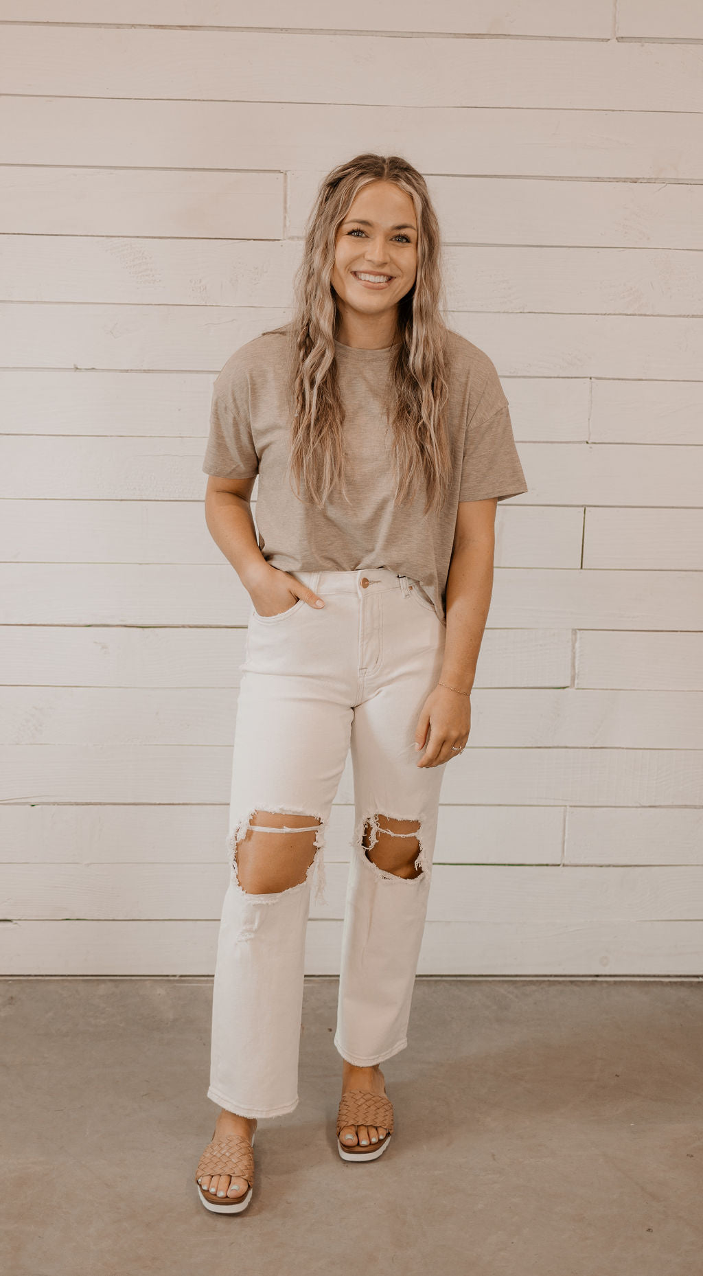 JAZMYN CREAM SUPER HIGH DISTRESSED DENIM BY IVY & CO